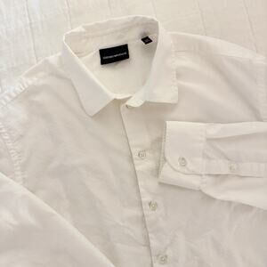 Emporio Armani Mens Cotton Collared Button Down Shirt Solid White Size XL